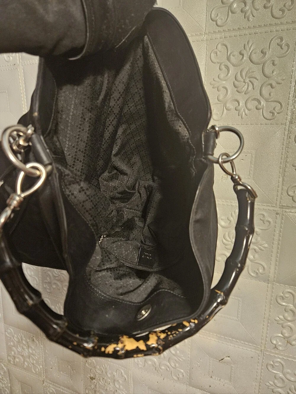 Gucci Nylon/Leather Black Bamboo Hobo 2way Authentic Vintage Bag